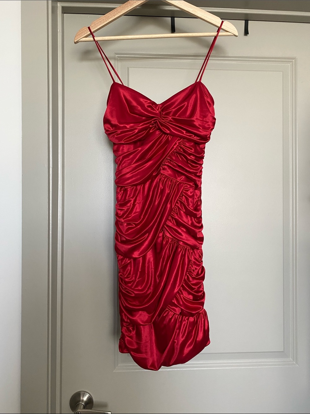 Windsor Red Satin Ruched Mini Dress